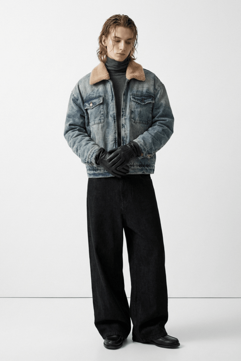 Retro Fleece Collar Denim Jacket na2364 