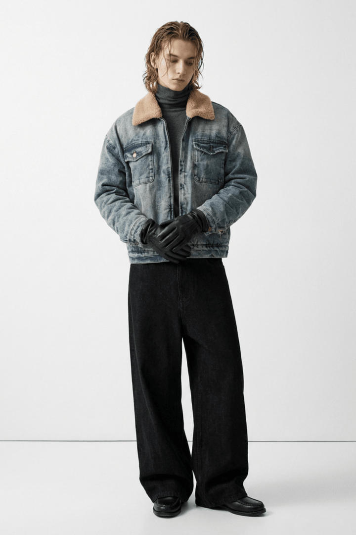 Retro Fleece Collar Denim Jacket na2364 