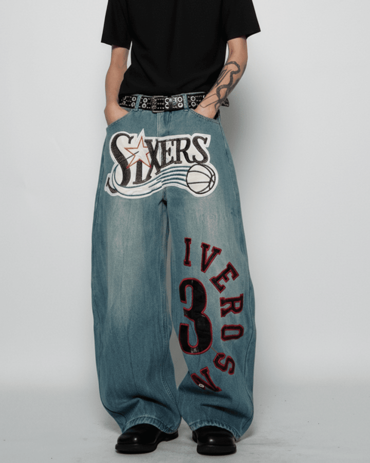 SIXERS Graphic Super Baggy Denim Pants na2336