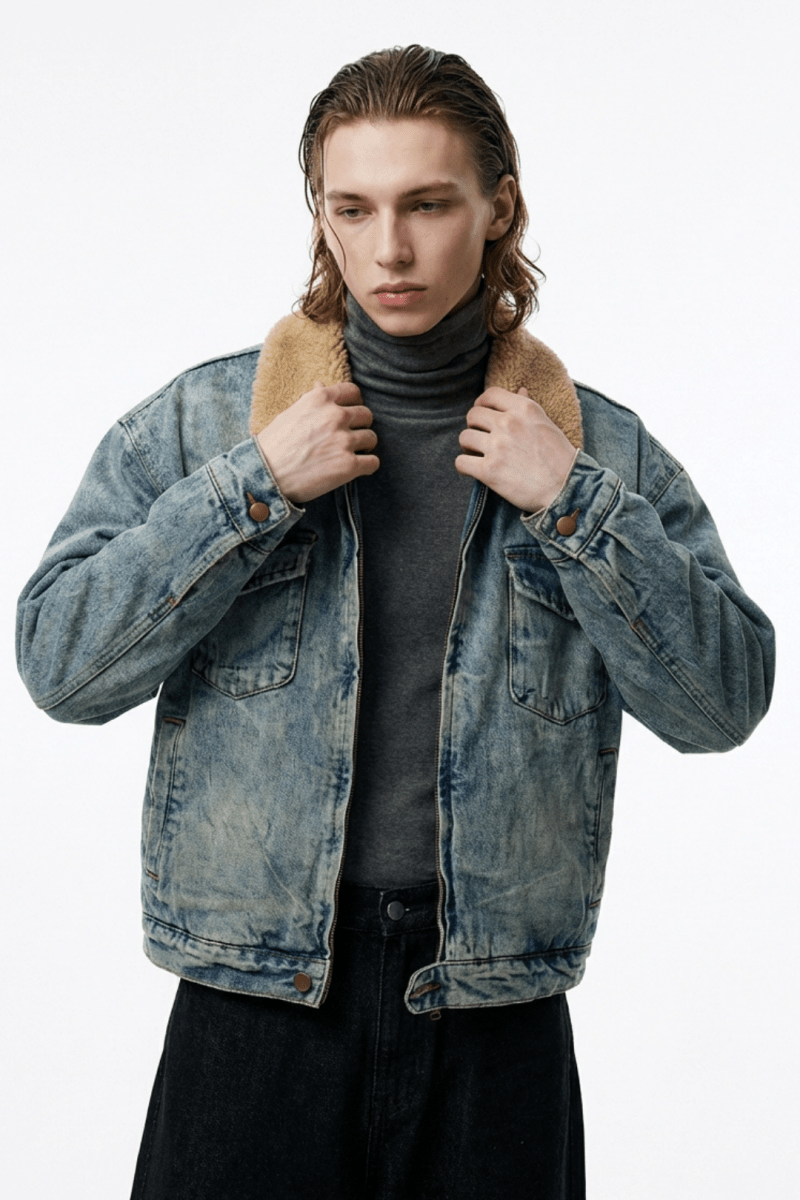 Retro Fleece Collar Denim Jacket na2364 