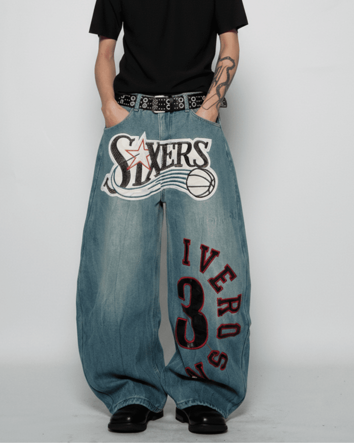 SIXERS Graphic Super Baggy Denim Pants na2336