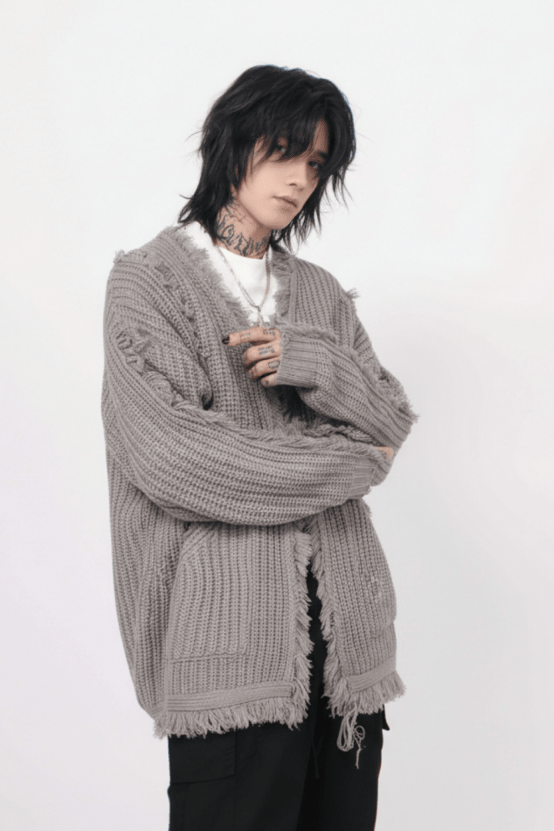 Distressed Knit Cardigan na2357