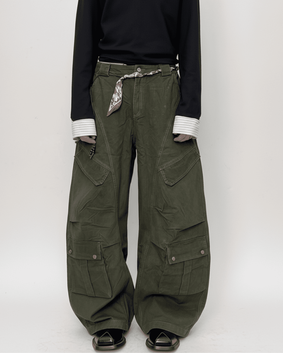 Bandana Strap Wide Cargo Pants na2338