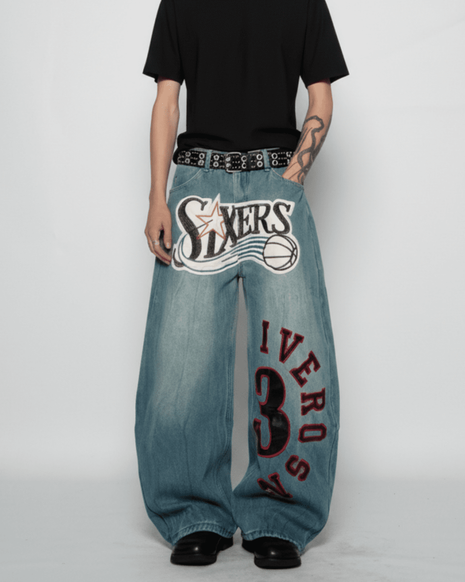 SIXERS Graphic Super Baggy Denim Pants na2336