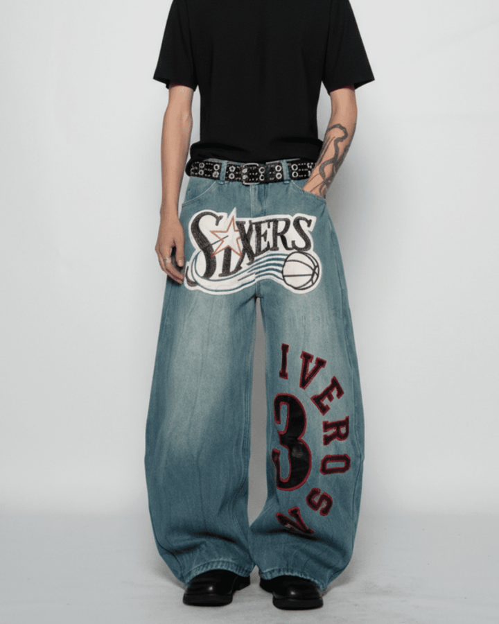 SIXERS Graphic Super Baggy Denim Pants na2336
