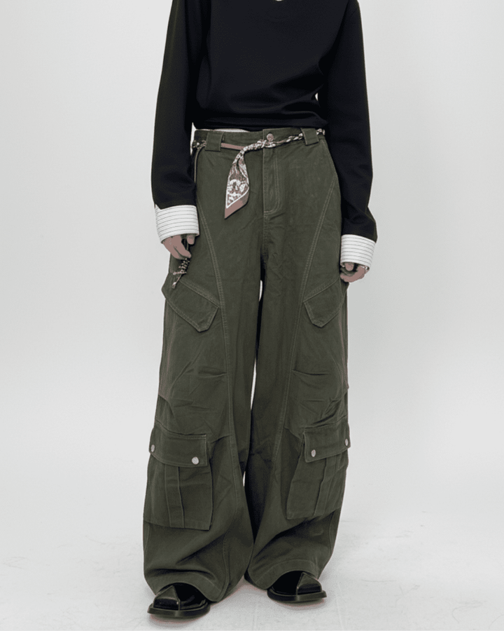 Bandana Strap Wide Cargo Pants na2338