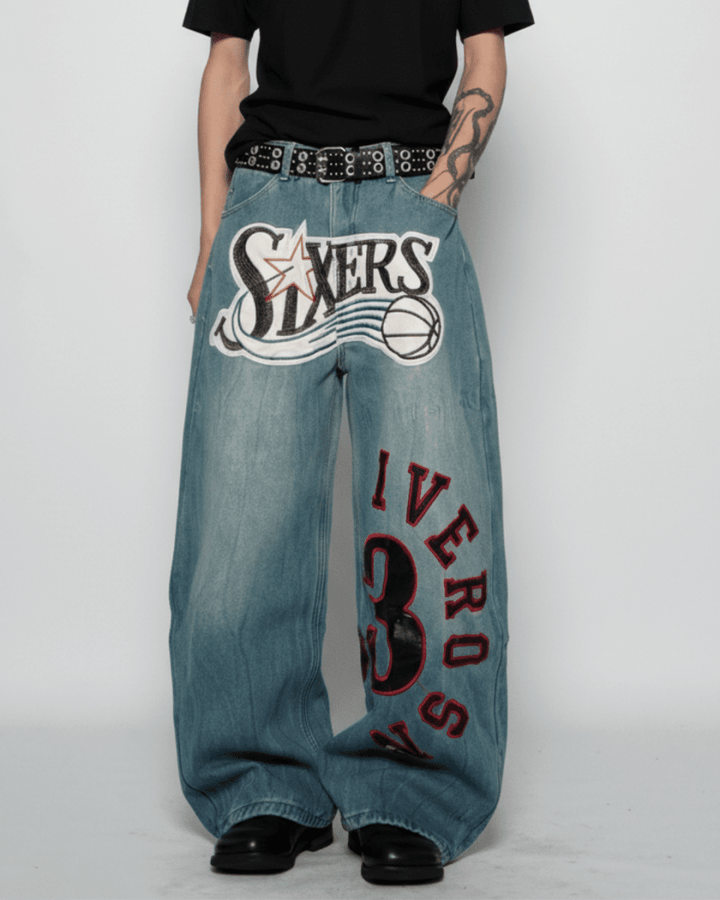 SIXERS Graphic Super Baggy Denim Pants na2336