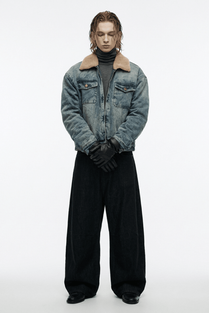 Retro Fleece Collar Denim Jacket na2364 