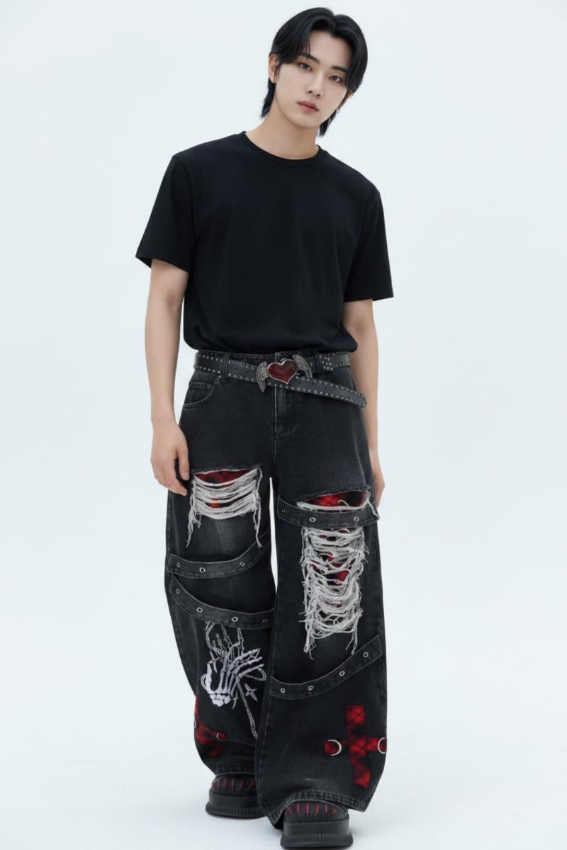 Distressed Wide Jeans  na2582