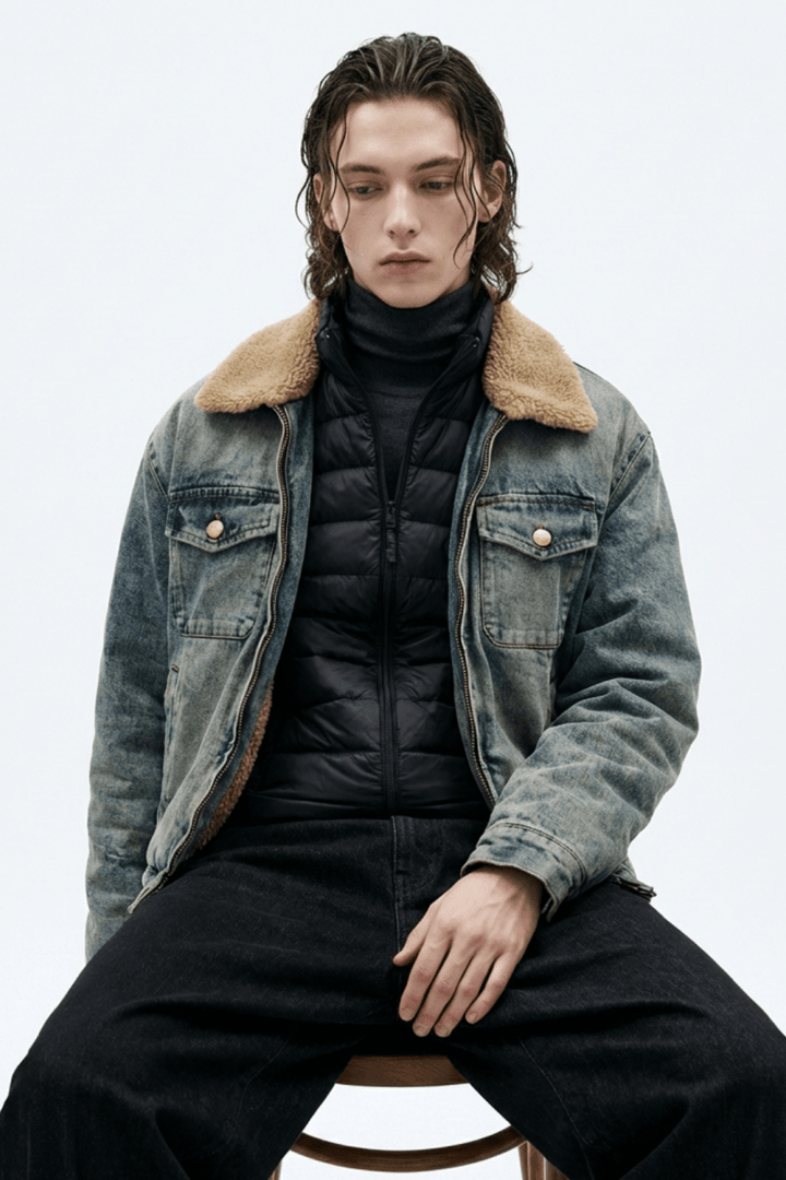 Retro Fleece Collar Denim Jacket na2364 