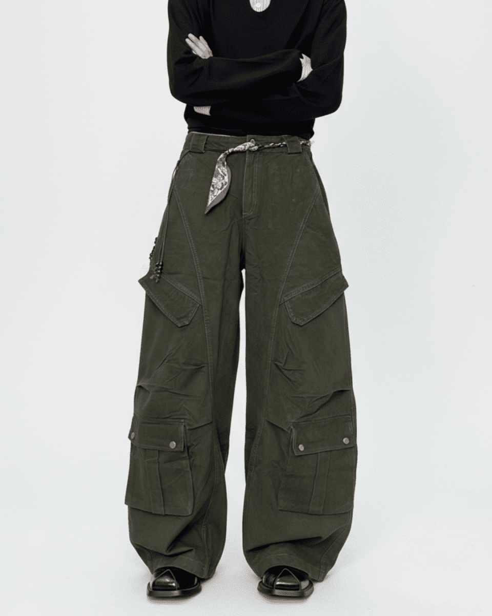 Bandana Strap Wide Cargo Pants na2338