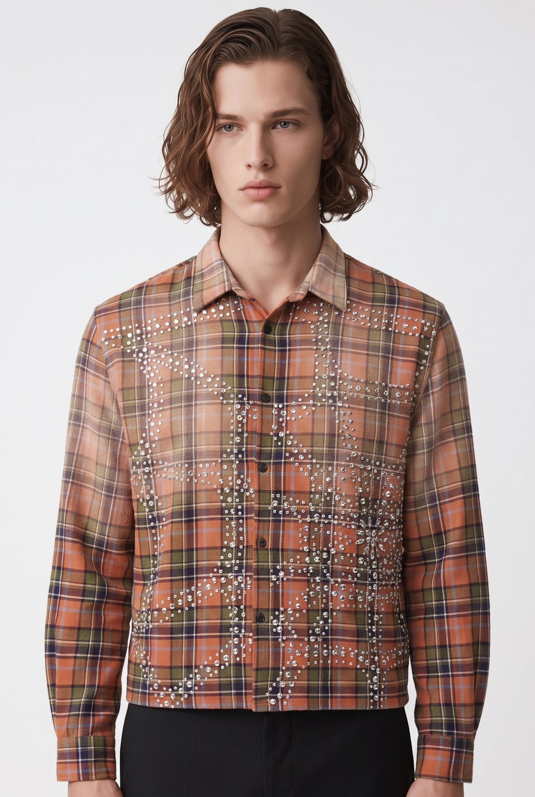 Rhinestone Plaid Shirt na2771