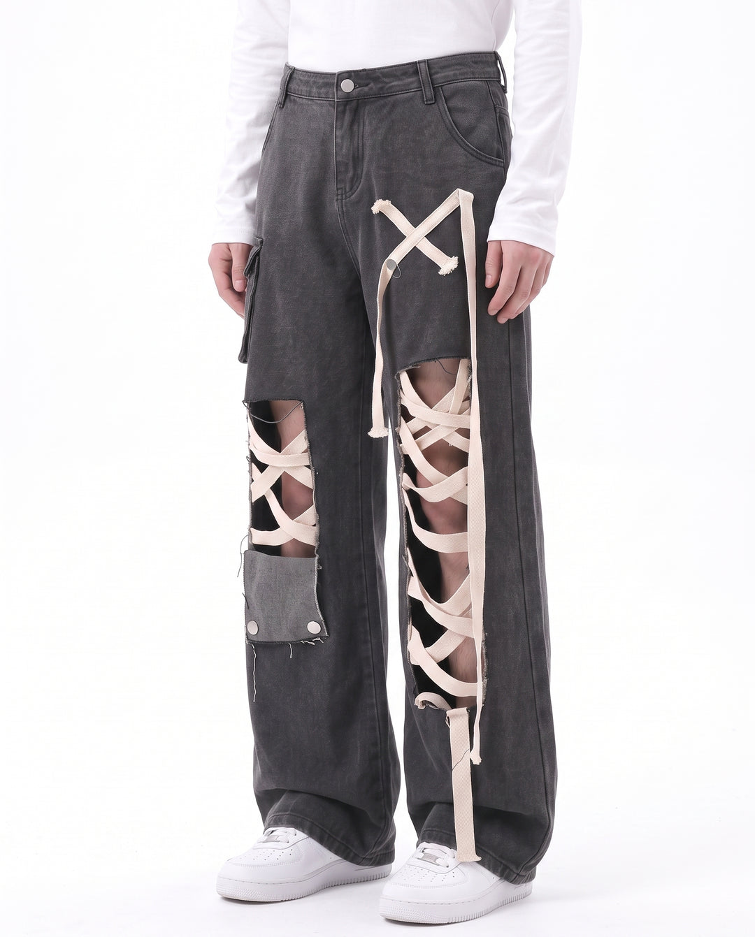 Lace-Up Cargo Jeans na2973