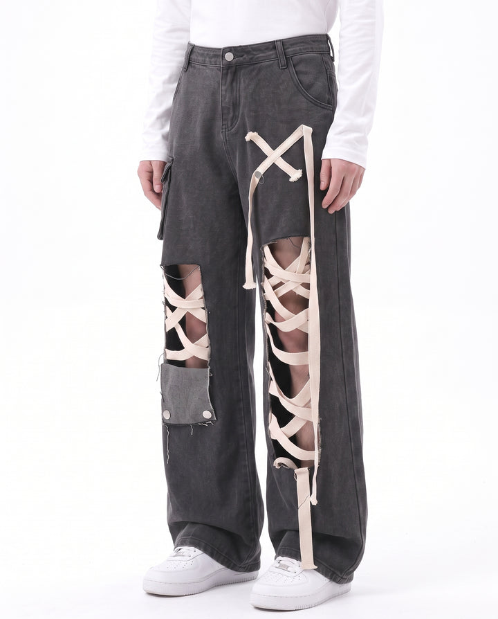 Lace-Up Cargo Jeans na2973