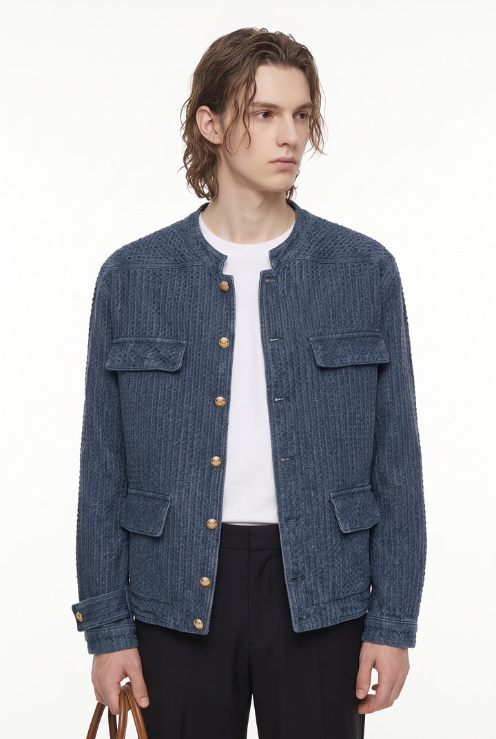 Collarless Denim Jacket na2801