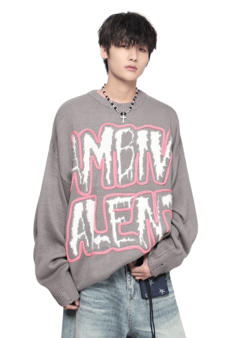 Loose Fit Letter Knit Sweater na2462