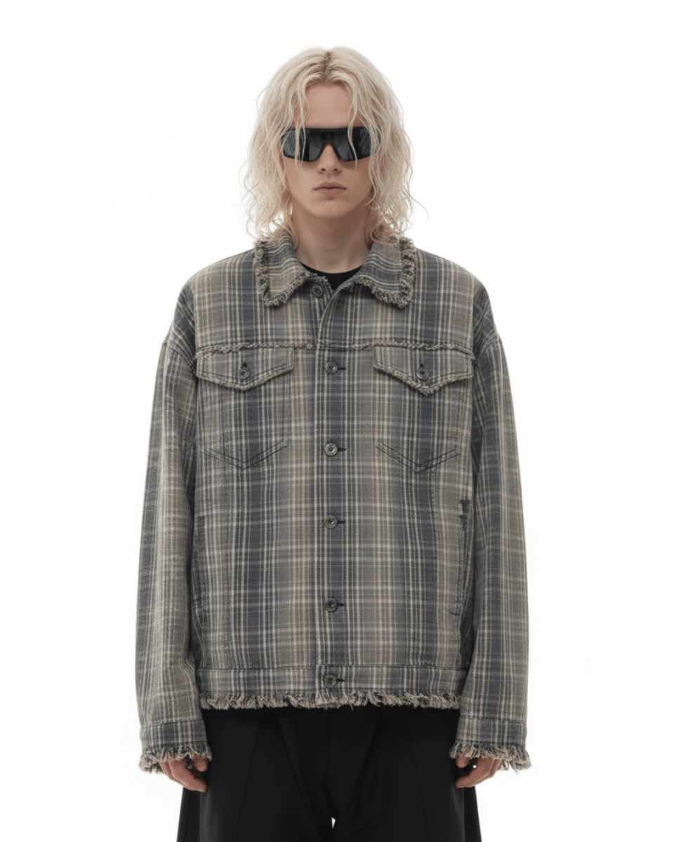 Nanostudio Fade Plaid Fringe Overshirt na2211