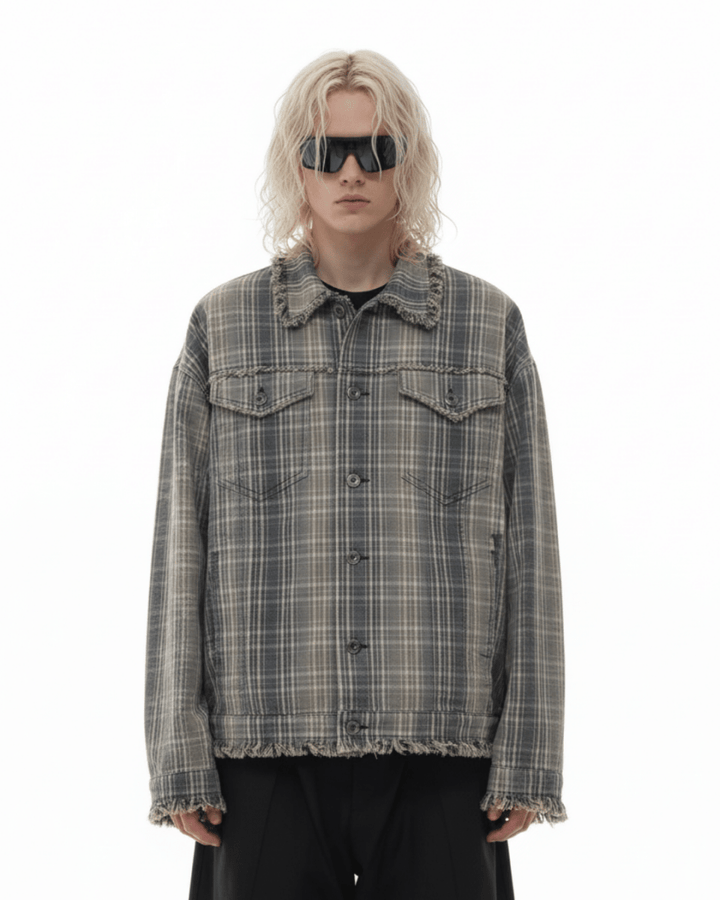 Nanostudio Fade Plaid Fringe Overshirt na2211