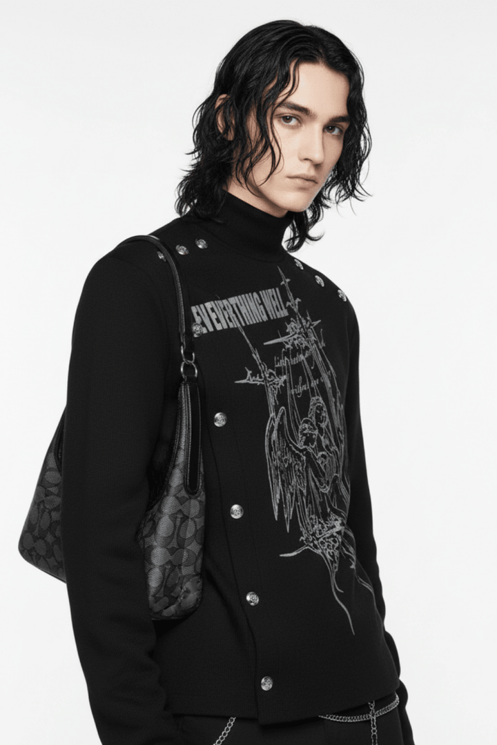 Edgy graphic print studded outerwear na2470