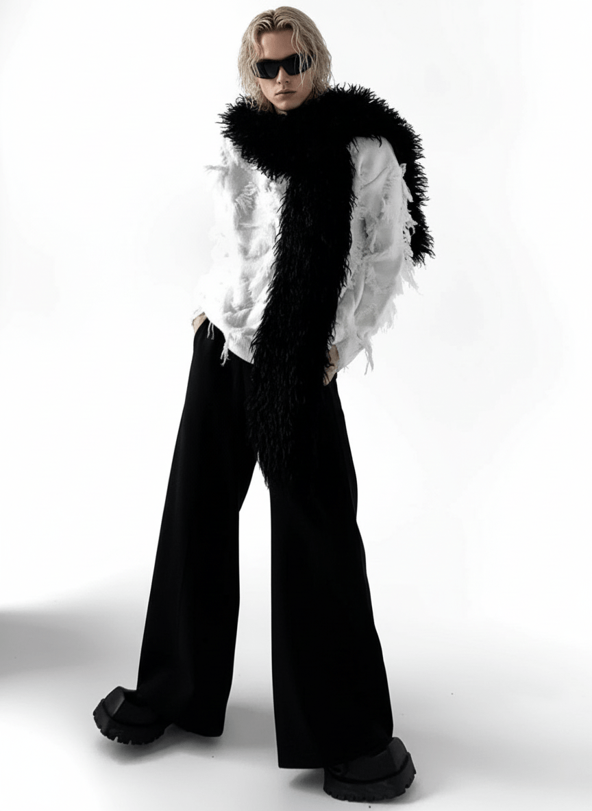 [AutumnWind] black soft long fur scarf na1604