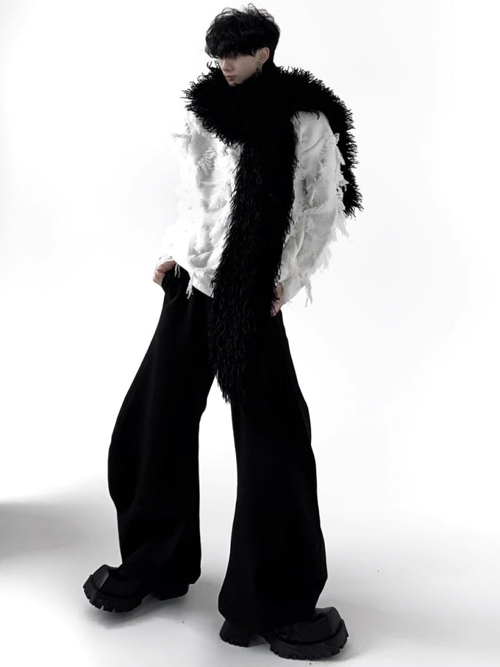 【AutumnWind】black soft long fur scarf   na1604