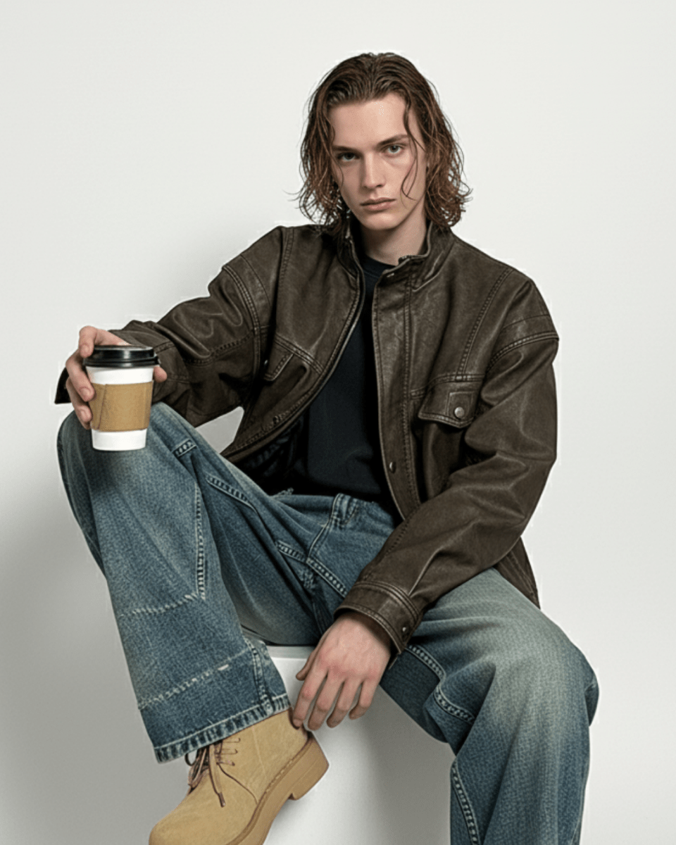 Vintage Brown Leather Truck Jacket  na2264