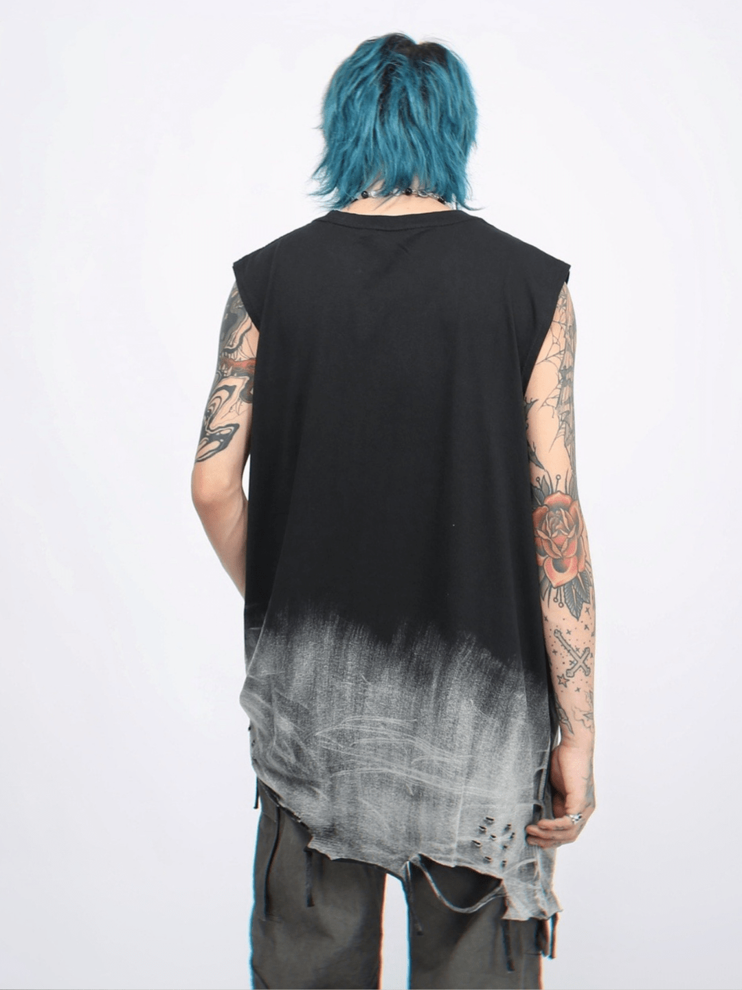 【Mz】street washed cut holes sleeveless T-shirt  na1259