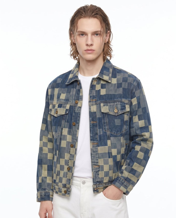 Checkered Denim Jacket na3052