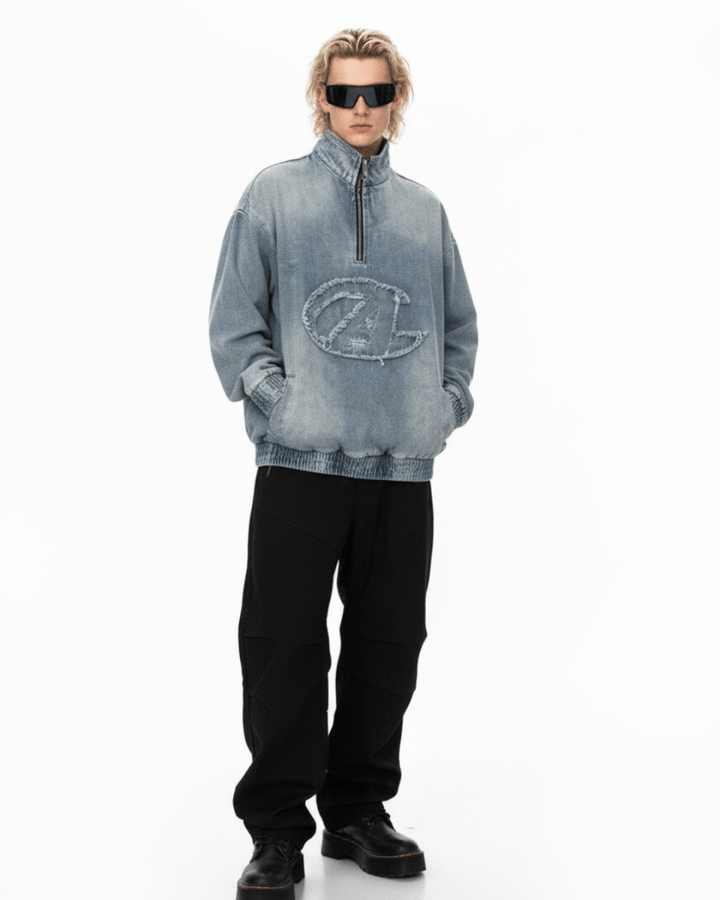 Nanostudio Frayed Edge Denim Half-Zip Pullover (na2210)
