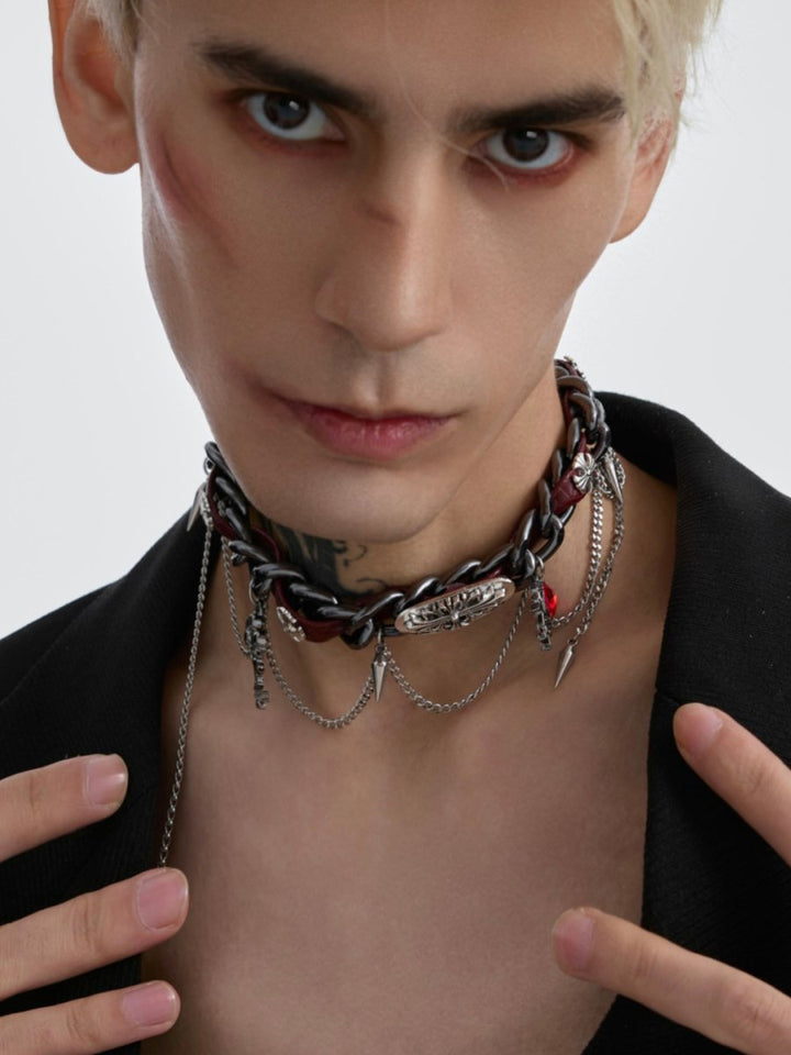 【Struc Ton】 leather punk necklace na1448