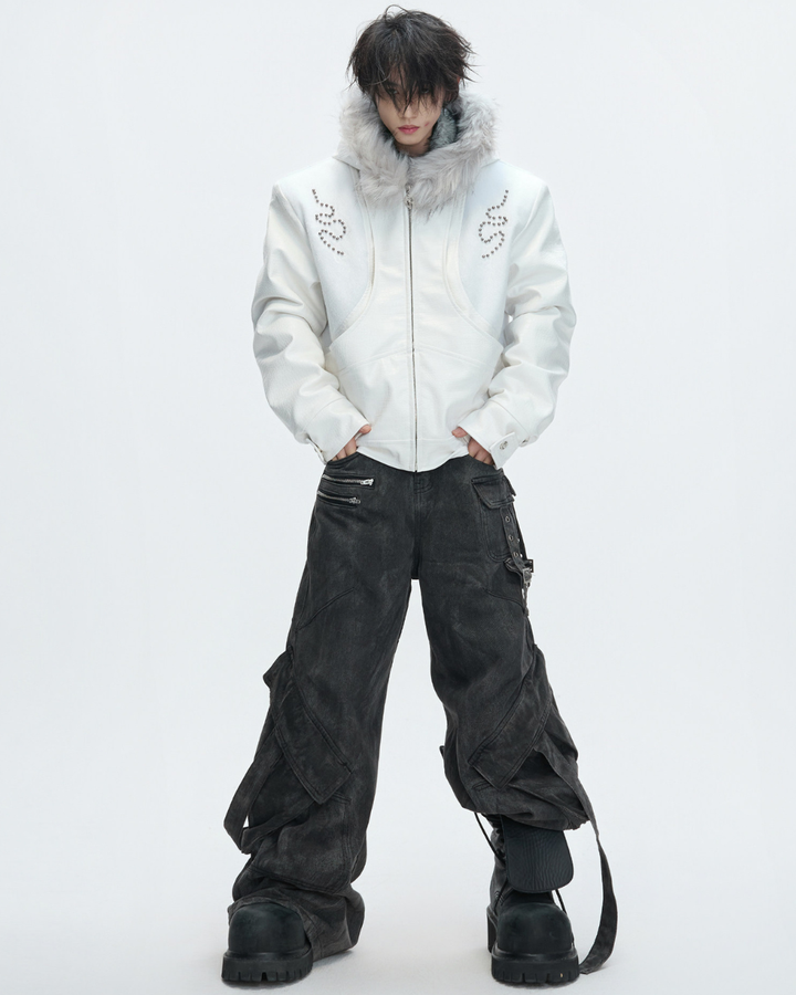 【ArguE CulturE】Back Stud Leather Hood Jacket na2291