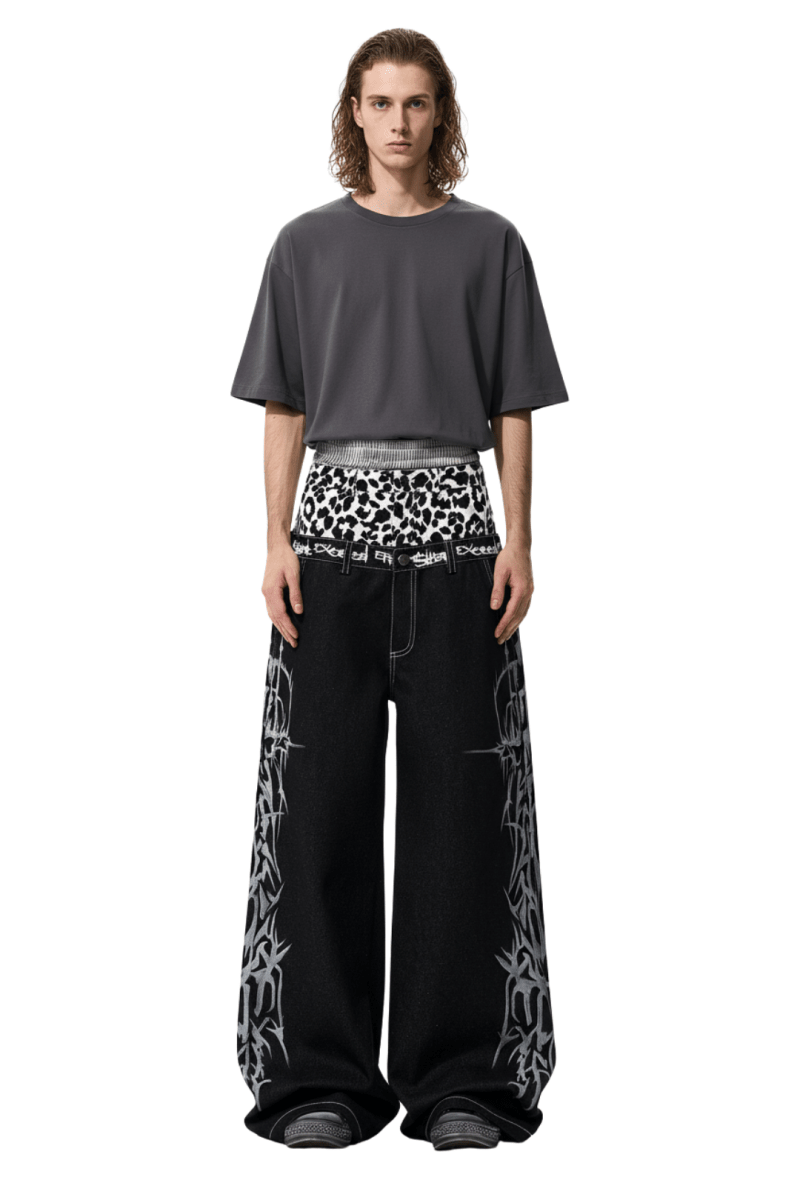 Tribal Flame Wide Denim Jeans  na2393