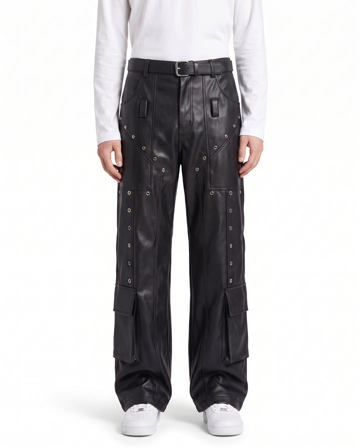 Leather Cargo Pants na3201