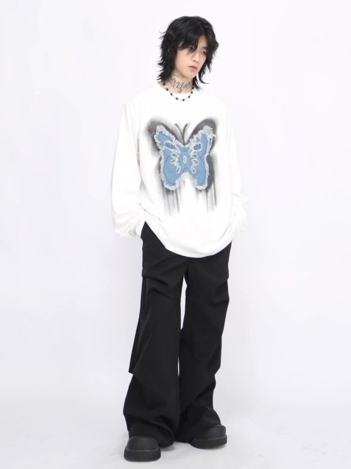 【Mz】washed butterfly long-sleeved T-shirt na1475