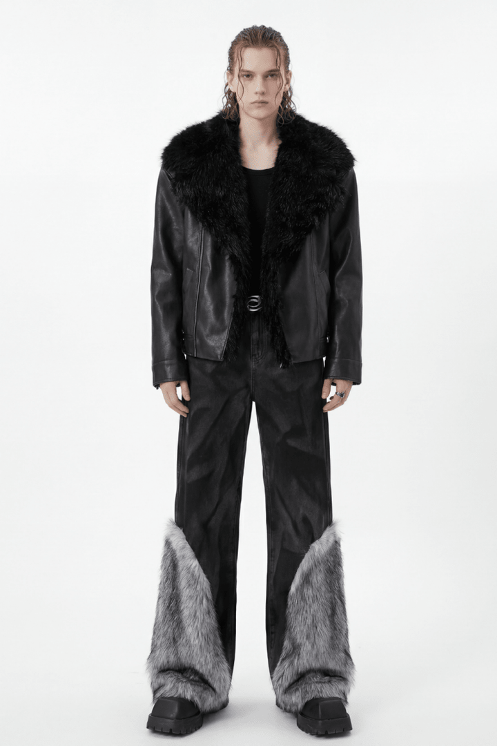 Faux Fur Trim Wide Pants na2379