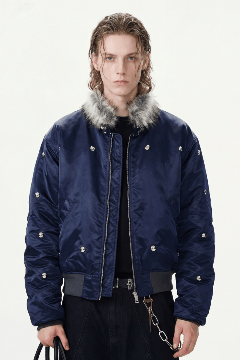 Glossy Nylon Fur Bomber Jacket na2367 