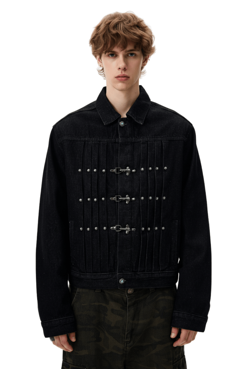 Vintage Black Studded Hook Denim Jacket na2386