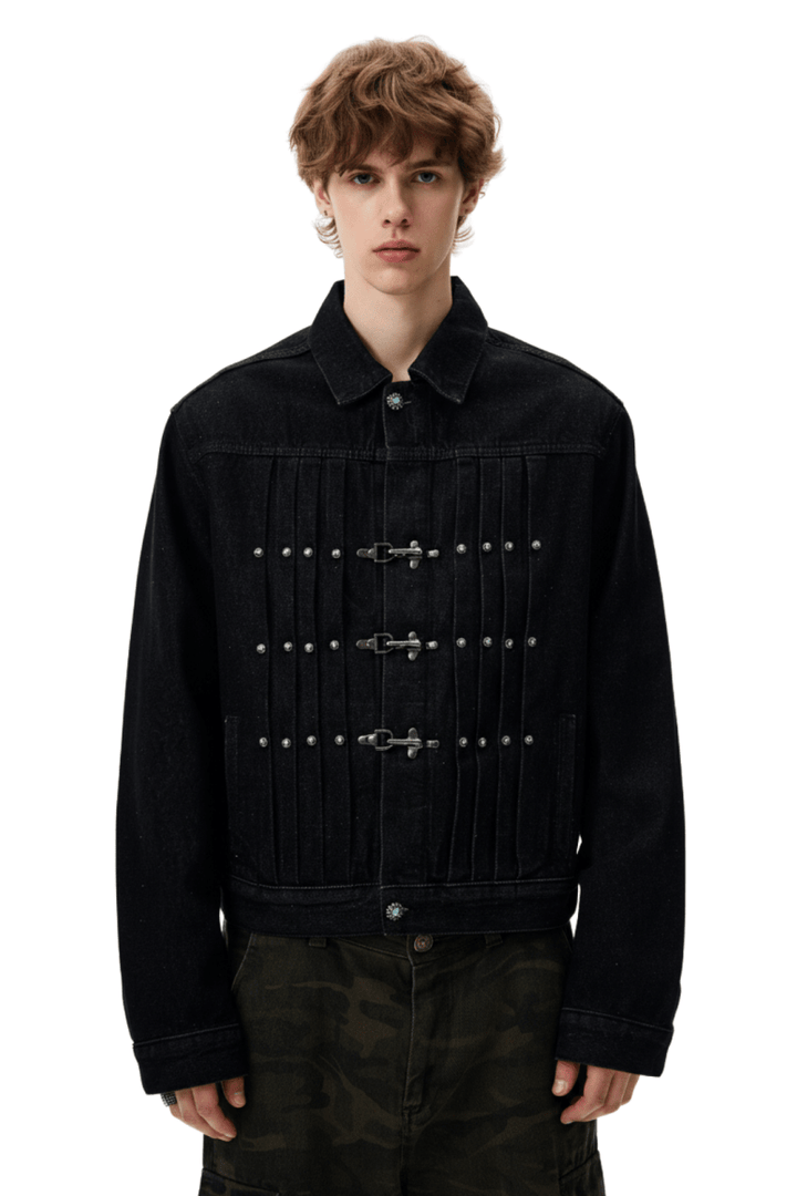 Vintage Black Studded Hook Denim Jacket na2386