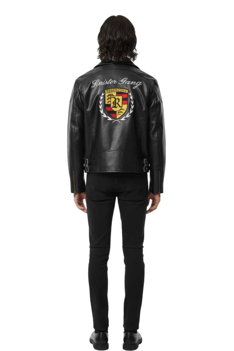 Cropped Racing Emblem Leather Jacket  na2389