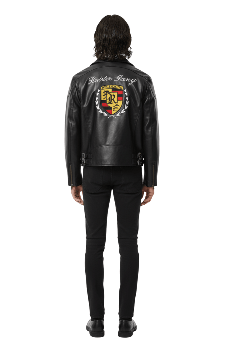 Cropped Racing Emblem Leather Jacket na2389