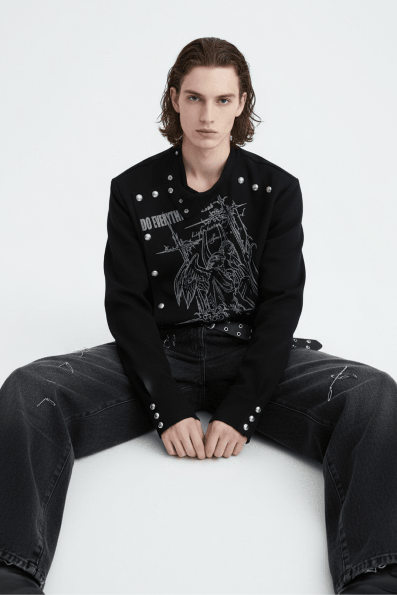 Edgy graphic print studded outerwear na2470