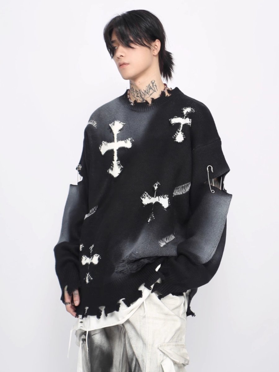 【Mz】high street broken hole cross pin knit na1547