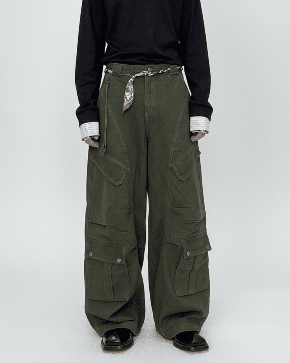 Bandana Strap Wide Cargo Pants na2338
