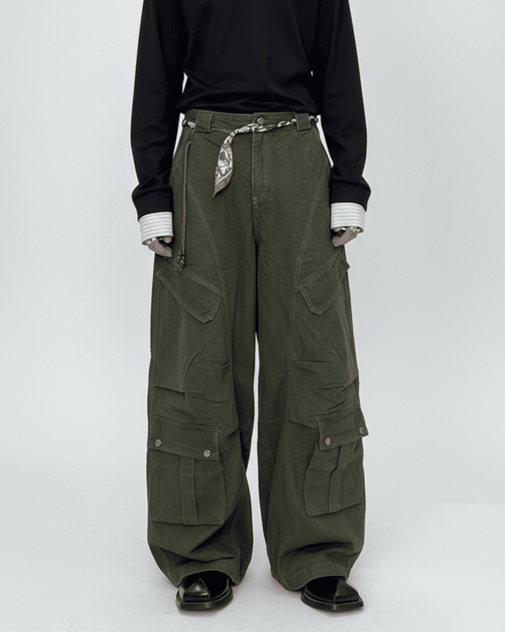 Bandana Strap Wide Cargo Pants na2338