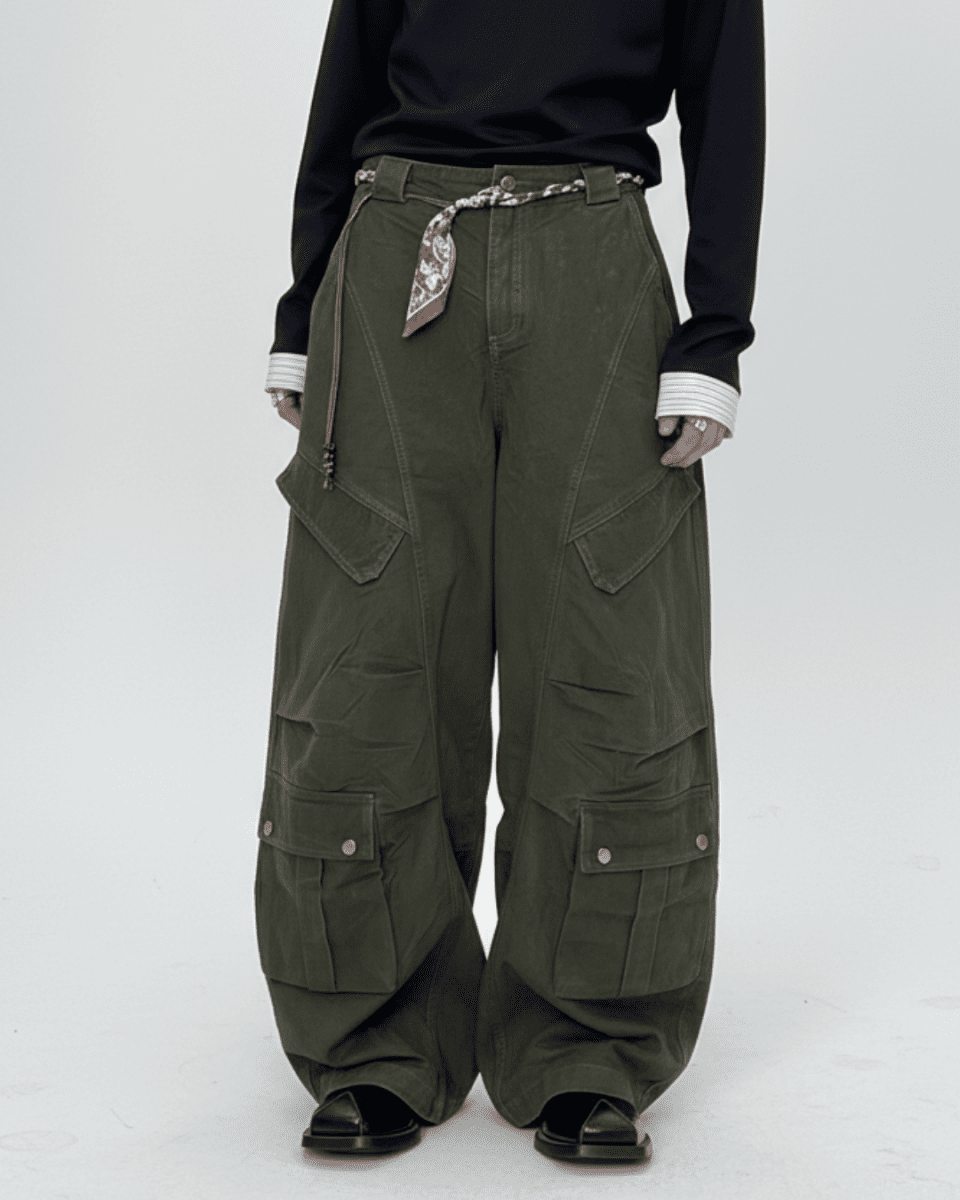 Bandana Strap Wide Cargo Pants na2338