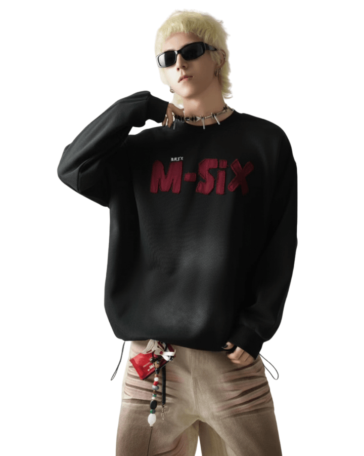 【Nanostudio】M-SIX 프린지 로고 크루넥 스웨트셔츠 na2205