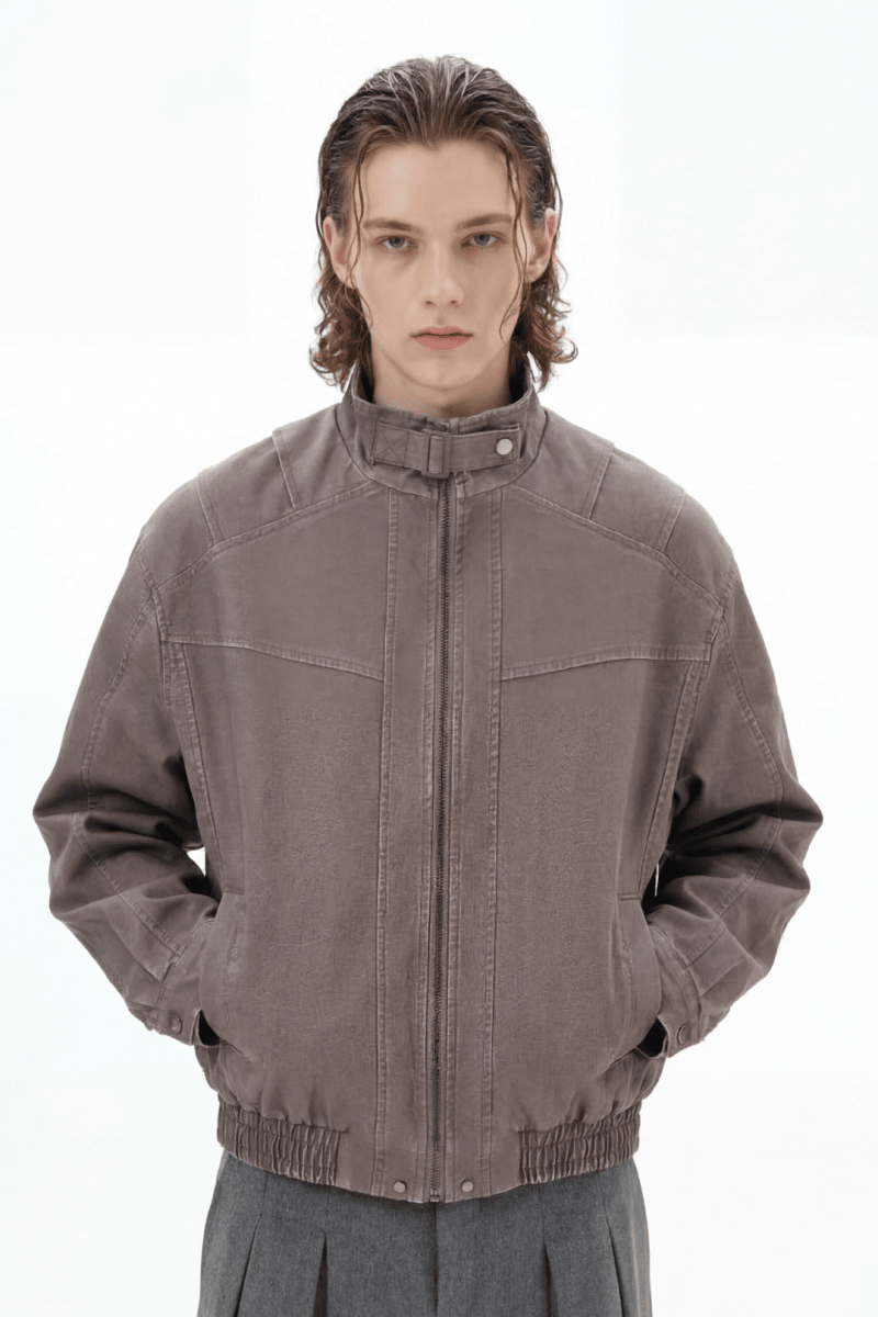 Structured Stand Collar Leather Jacket na2368