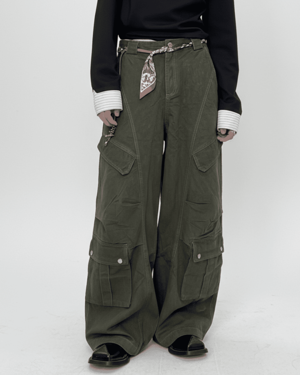 Bandana Strap Wide Cargo Pants na2338