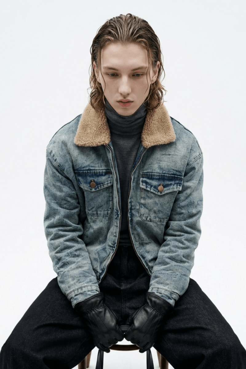 Retro Fleece Collar Denim Jacket na2364 