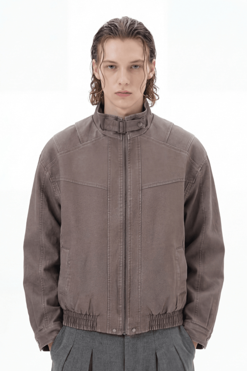 Structured Stand Collar Leather Jacket na2368